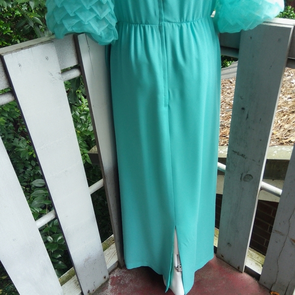 Vintage 60s 1970s Cottage Retro Glam Puff Sleeve Maxi Dress - Picture 13 of 14